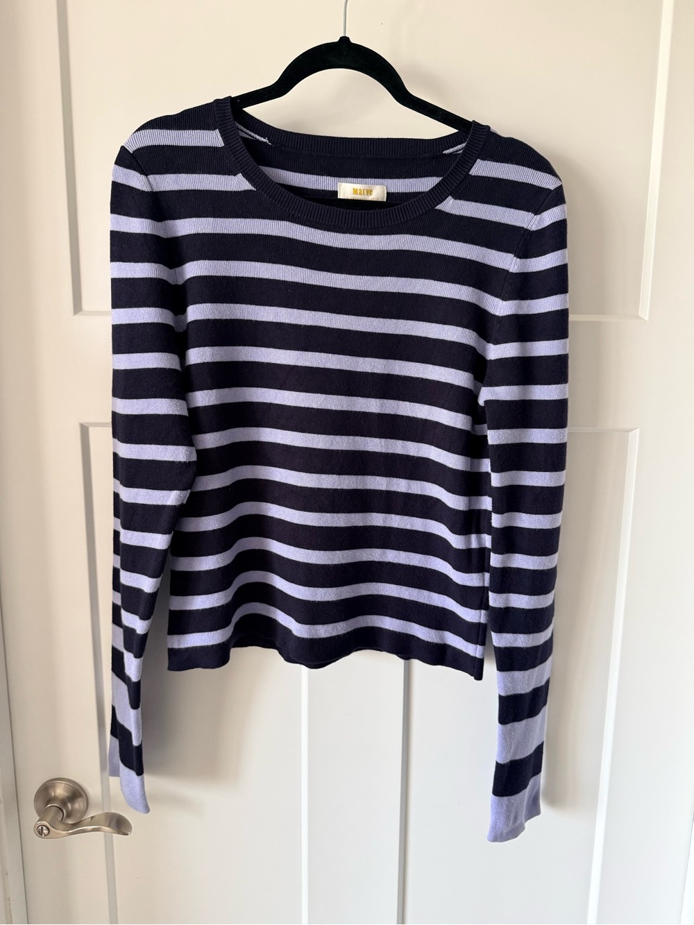 Maeve by Anthropology Striped Navy and Lavender Crewneck Sweater - XL